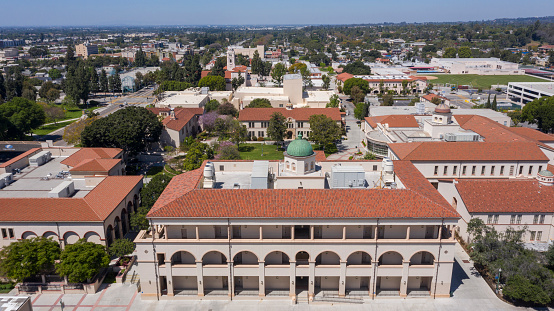 Aerial view of California State Capitol building in city, California, USA.