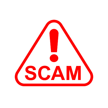 scam triangle sign red for icon isolated on white, scam warning sign graphic for spam email message and error virus, scam alert icon triangle for hacking crime technology symbol concept