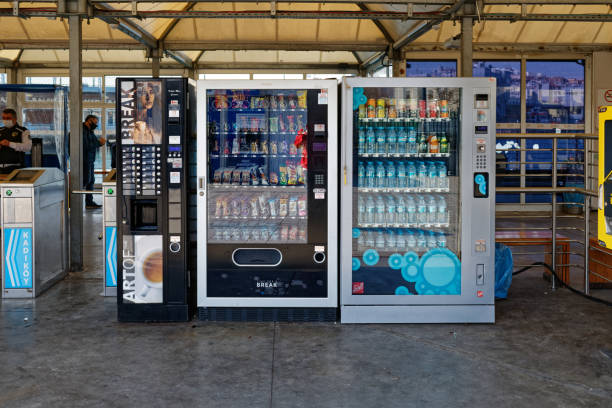 Vending Machines for Coffee, Snacks and Water. Eminonu, Istanbul / Turkey - April 13 2020: Vending machines for coffee, snacks and water in front of the entrance of public transportation service in Istanbul Turkey. vending machine photos stock pictures, royalty-free photos & images