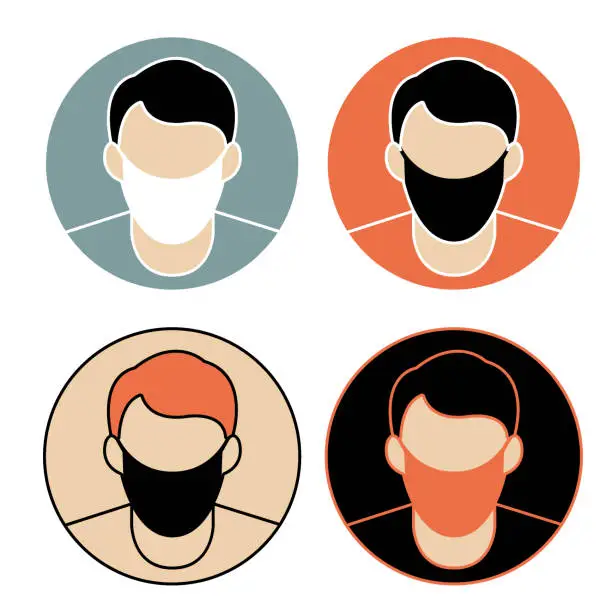 Vector illustration of Icon of Man with Face Mask
