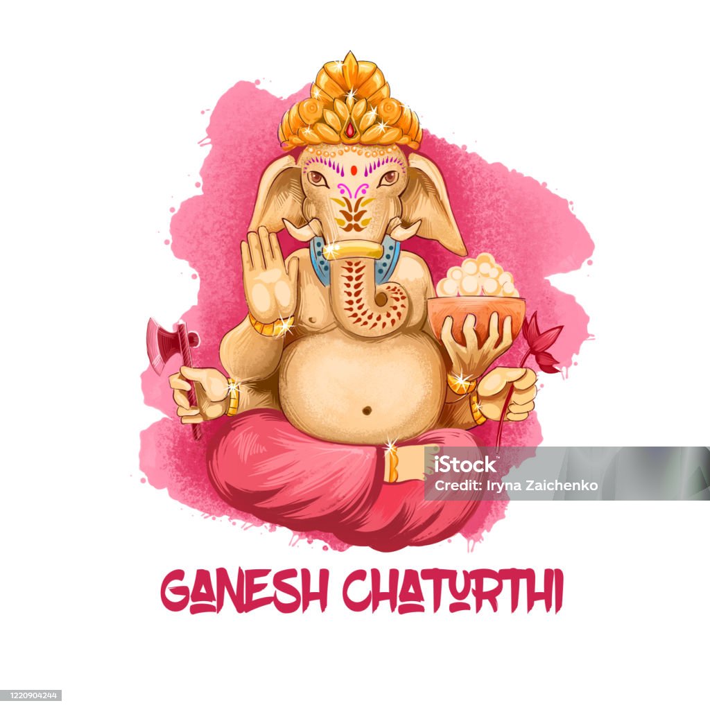 Digital Art Illustration Of Lord Ganesh Chaturthi Isolated On ...