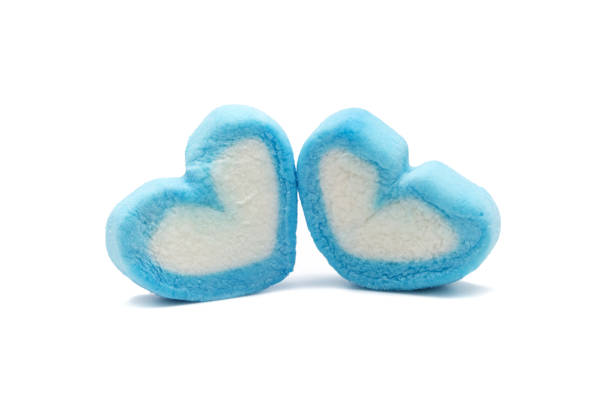 Blue sweet heart shape marshmallow isolated on white background.