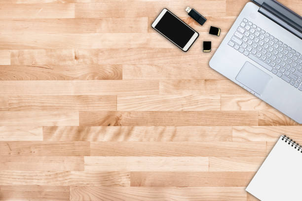 istock Modern workplace working from home office.Work space mock up. Freelance work desk with copy space frame for background 1220910077