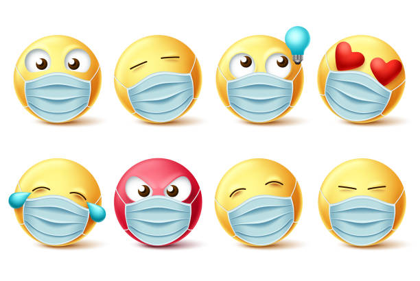 istock Emoji covid-19 face mask vector set. Emojis and emoticons with facial expressions and face mask 1220911206