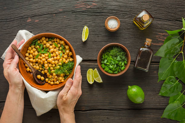 istock Chickpeas, single serving, cooked chickpeas, buddha bowl, korean bbq chickpea, chickpea stew, hummus garnished, hummus garnished 1220911877