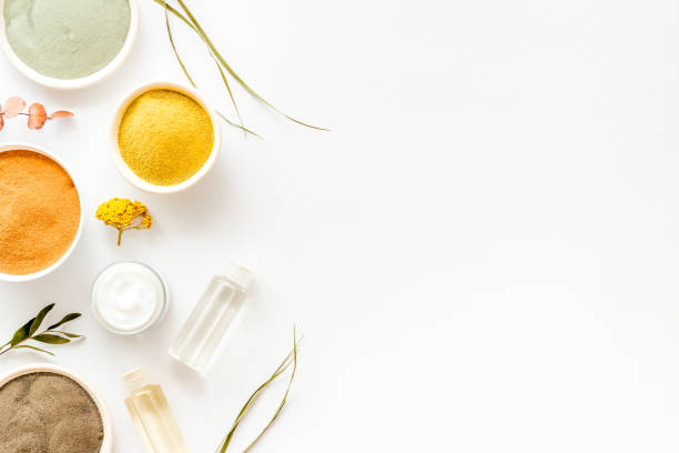 istock Various kinds of cosmetic clay on white desk top view copy space 1220912946