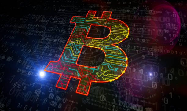 istock Processor factory with laser burning of Bitcoin symbols illustration 1220913339