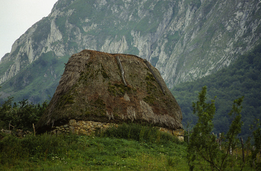 Typical Palloza or teitu de palla construction in the Somiedo natural park in Asturias
