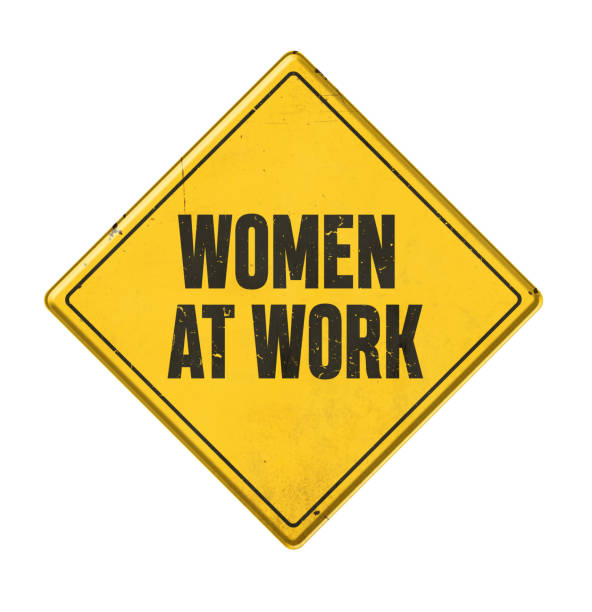 istock Yellow sign on a white background - Women at work 1220918031