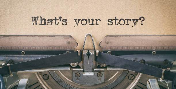 Text written with a vintage typewriter -  What's your story Text written with a vintage typewriter -  What's your story author stock pictures, royalty-free photos & images