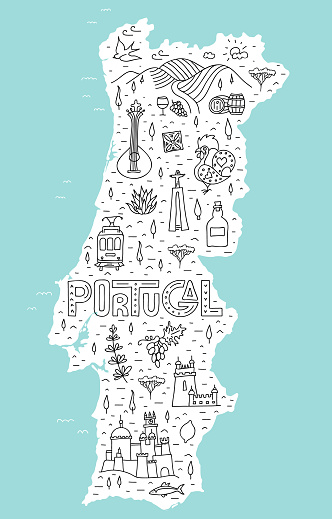 Stylized Tourist Map Of Portugal With Main Symbols And Attractions Vector  Stock Illustration - Download Image Now - iStock