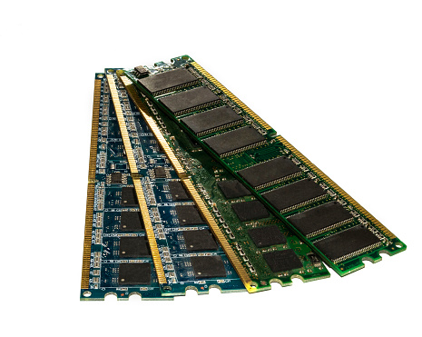Four Computer memory module in isolated white background. Computer memory module in isolated white