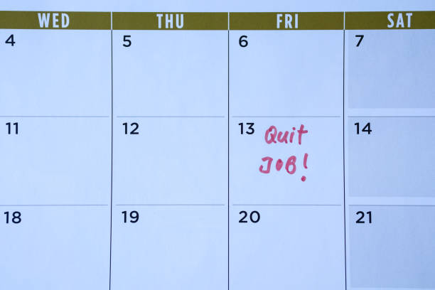 istock Quit job. Words in red on calendar. 1220922251