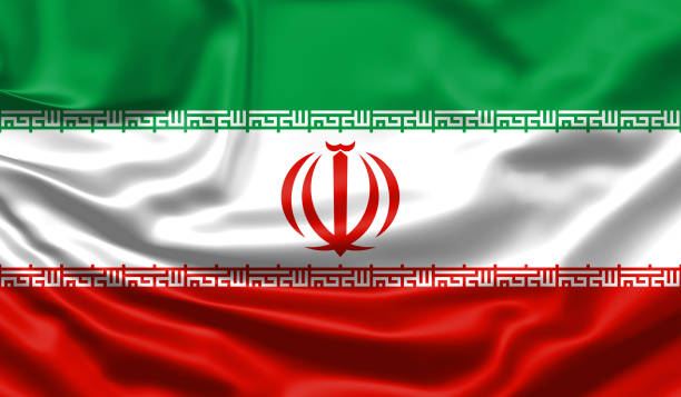 istock Realistic flag. Iran flag blowing in the wind. Background silk texture. 3d illustration. 1220923345