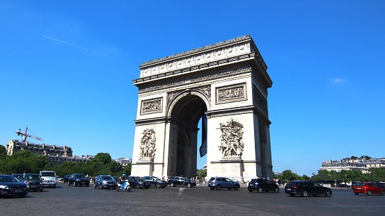 Paris , France  : June 18,2017 :The Arc de Triomphe is  the most famous monuments in Paris