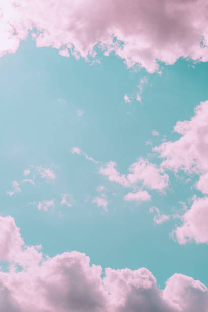 istock Aesthetic beautiful turquoise sky with pink clouds and empty space. Angel paradise concept 1220927126