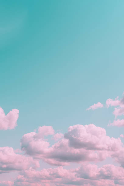 istock Aesthetic beautiful turquoise sky with pink clouds and empty space. Minimal creative concept of angel paradise 1220927141