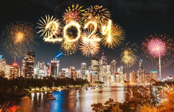 Photo of brisbane skyline with fireworks