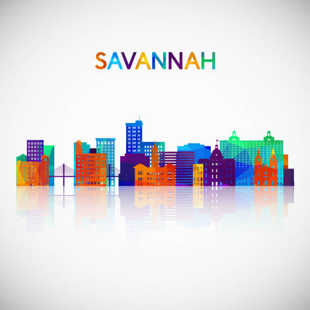 Savannah skyline silhouette in colorful geometric style. Symbol for your design. Vector illustration. Savannah skyline silhouette in colorful geometric style. Symbol for your design. Vector illustration. georgia stock illustrations