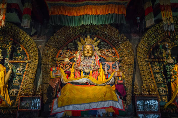 Buddhist temple interior  in Mongolian tribe village