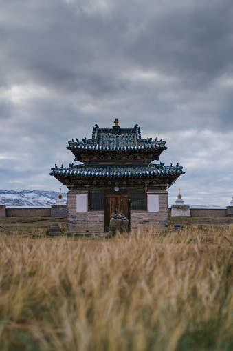 Scenic view of Buddhist temple in Mongolian tribe village