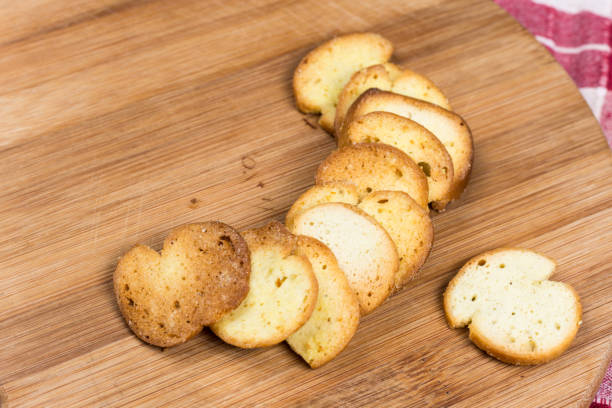 istock Saulty crispy little toast breads on the wooden board 1220949152