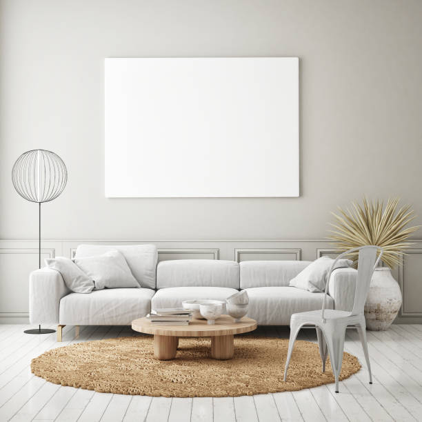 istock mock up poster frame in modern interior background, scandinavian style, 3D render 1220952132