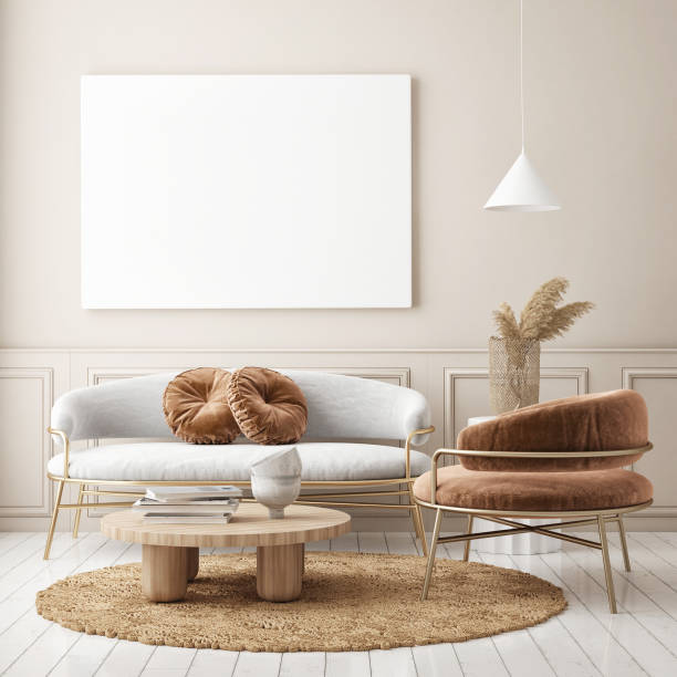istock mock up poster frame in modern interior background, scandinavian style, 3D render 1220952134