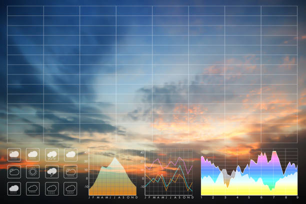 istock Environment data symbol forecast for meteorology presentation and report background with thai architecture silhouette on beautiful freshness morning sunrise. 1220954223