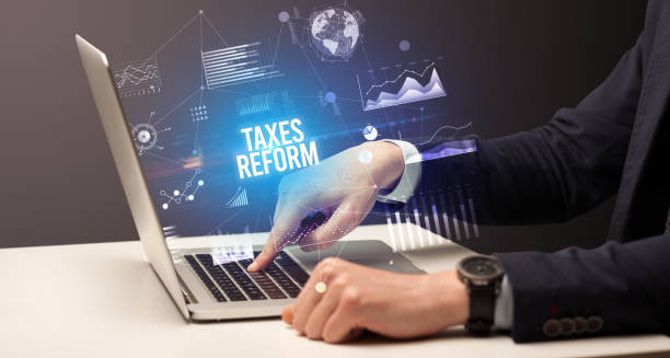 istock Businessman working on laptop, business concept 1220955526