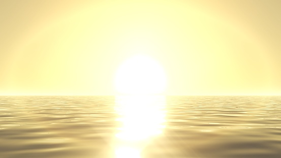 heavenly sunrise on golden sea. suitable for sea and religious themes. 3d illustration