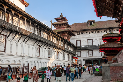 Kathmandu, Nepal - September 29, 2012: locals and tourists walk on Durbar Square. Archive photo before the earthquake