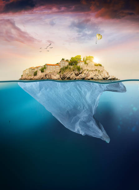 Photo of Plastic bag with island floating in the sea