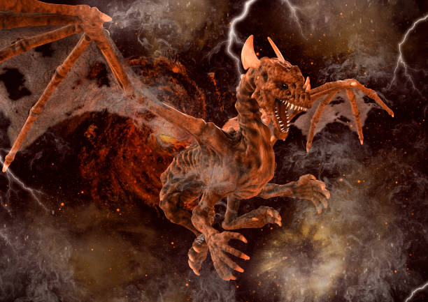 istock Fantasy scene of a huge dragon flying on the outer space. 1220973742