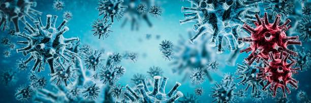 istock Image of flu COVID-19 virus cell. Coronavirus Covid 19 outbreak influenza background. 1220975417