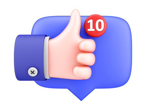 Cartoon hand showing thumbs up on white background. 3d render.