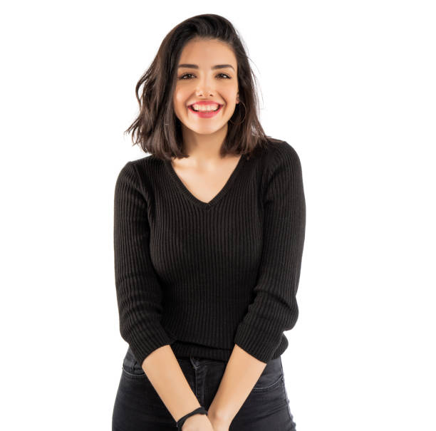 beautiful smiling woman portrait isolated on white background - one young woman only imagens e fotografias de stock