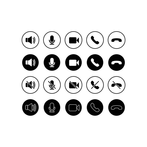 Set of communication icons. Phone, sound, microphone, camera, call symbols on isolated white background for applications, web, app. EPS 10 vector Set of communication icons. Phone, sound, microphone, camera, call symbols on isolated white background for applications, web, app. EPS 10 vector. microphone icons stock illustrations