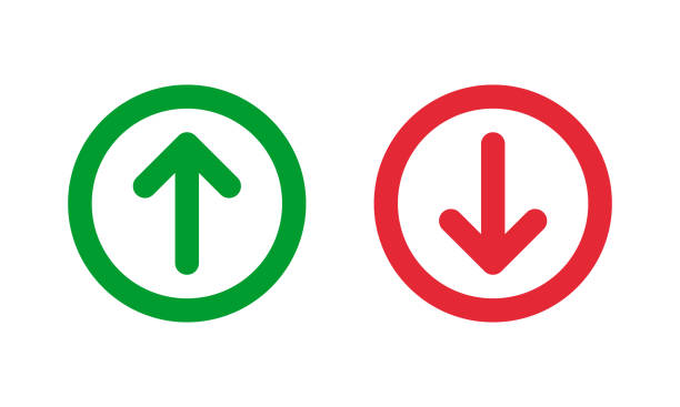 green up and red down arrows, round thin line vector signs green up and red down arrows, round thin line vector signs drop bear stock illustrations