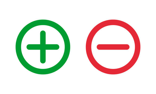 istock green plus and red minus symbols, round thin line vector signs 1220977770