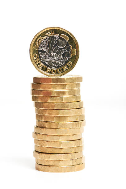 nuova moneta da una sterlina - gold pound symbol british currency currency foto e immagini stock