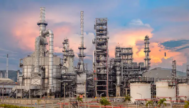 Oil and Gas Industrial zone,The equipment of oil refining,Close-up of industrial pipelines of an oil-refinery plant,Detail of oil pipeline with valves in large oil refinery.