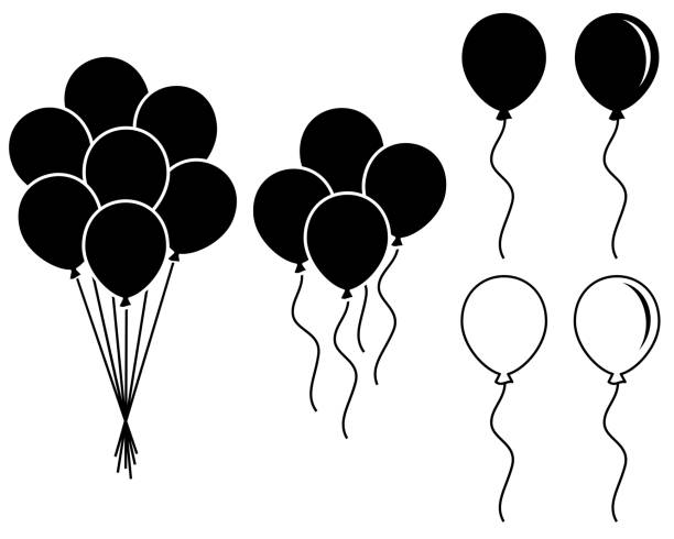 ilustrações de stock, clip art, desenhos animados e ícones de cute vector illustration of balloon stencils on white - baloon
