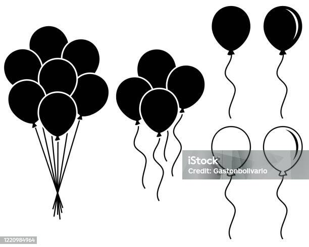 Cute Vector Illustration Of Balloon Stencils On White - Arte vetorial de stock e mais imagens de Balão - Enfeite