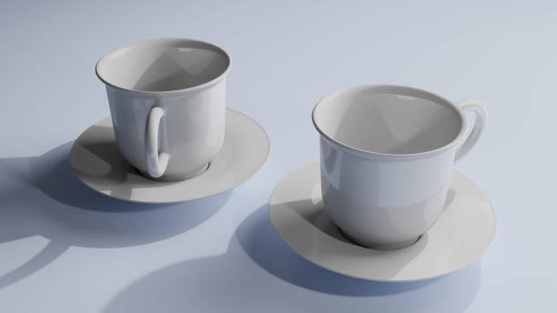istock 3d render illustration. White ceramic cup isolated on background. coffee and tea cup on disc. 1220986713