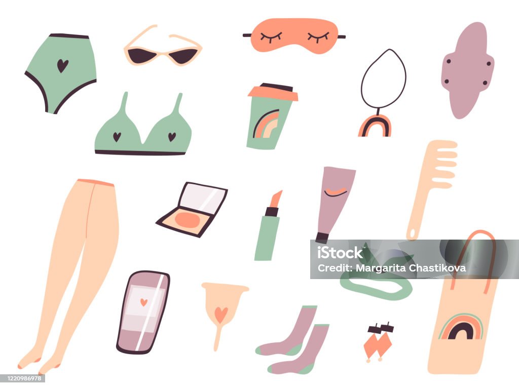 A Large Set Of Women S Accessories Things For Everyday Use Women S Personal  Care Items Cosmetics Underwear Accessories Vector Illustration Isolated On  White Background Stock Illustration - Download Image Now - iStock