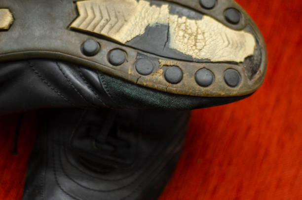 Black leather shoes, close up