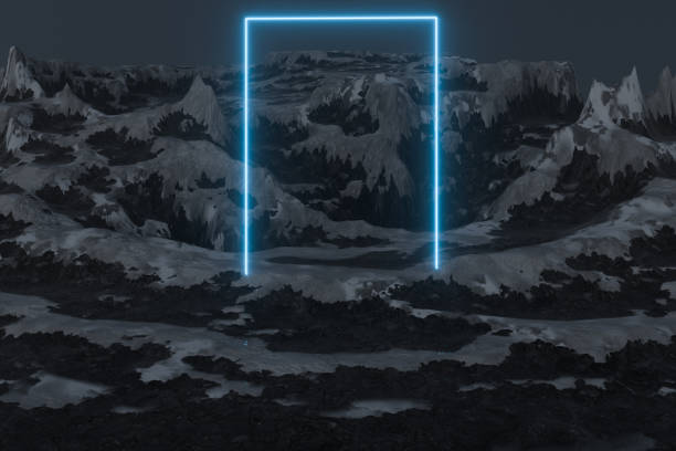 istock Snow mountain landscape with glowing lines, 3d rendering. 1220995306
