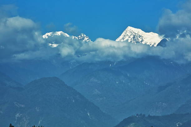 Himalayan mountain river Rangeet or Rangit passing through a green valley over the rocks beside Pelling, West Sikkim, India