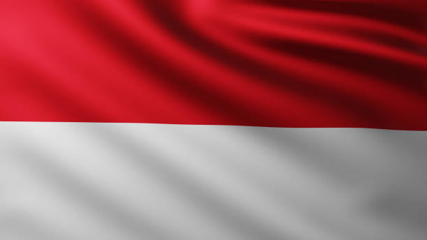 istock Large Flag of Monaco fullscreen background in the wind 1221001825